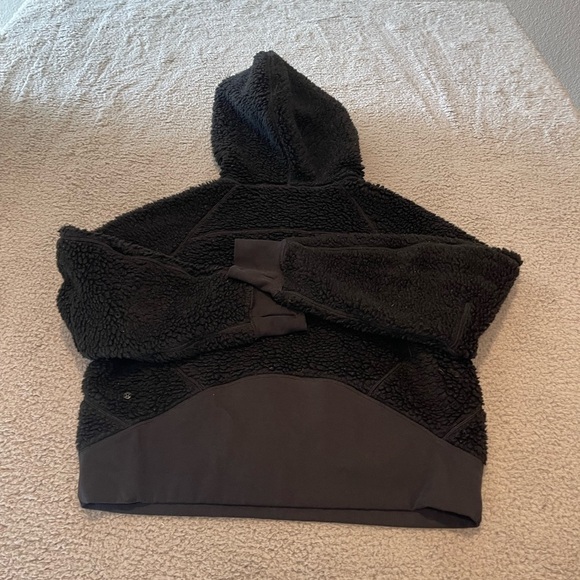 Lululemon Womens Black Scuba Oversized Sherpa Wool Blend 1/2 Zip Hoodie Size M/L - Picture 2 of 11